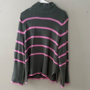 Striped Turtleneck Sweater - Green and Pink